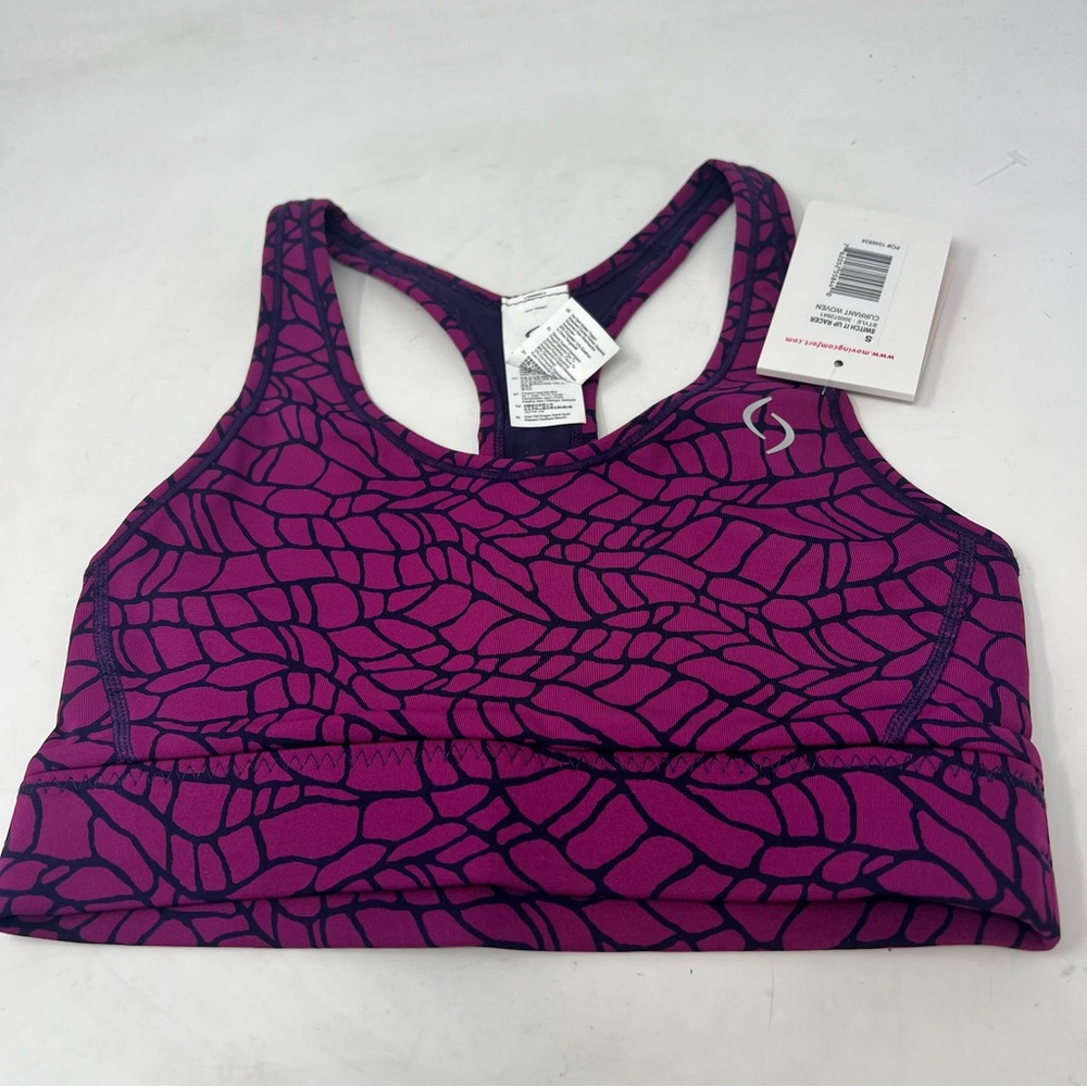 Moving Comfort Switch It Up Racer Bra Small Currant Woven Reversible NWT